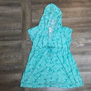 DOTTI Hooded Teal Paisley Swim Cover Up Plus 2X